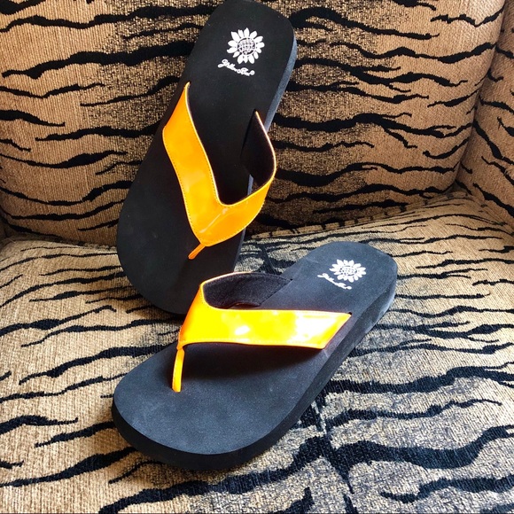 orange yellow box flip flops